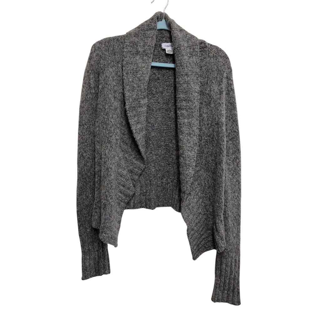 Calvin Klein Gray Wool Blend Open Front Cardigan Sweater Women's Large
